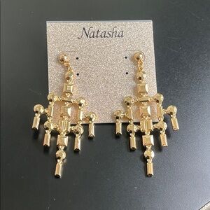 Natasha gold-tone geometric dangle chandelier earrings are a fashion statement